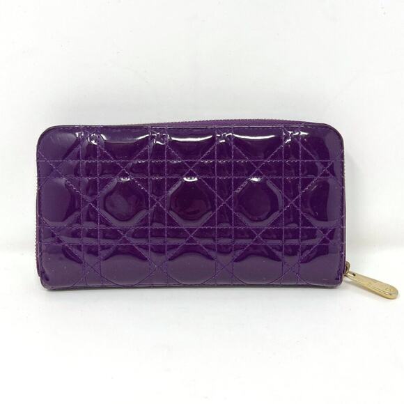 Christian Dior Purple Patent Cannage Quilted Zipper Wallet with Logo Charms - Picture 6 of 7